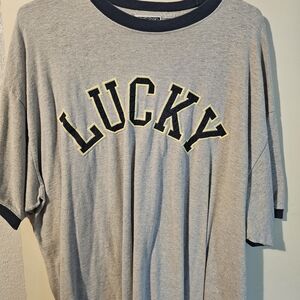 Lucky Brand Gray and Navy Men's Tee